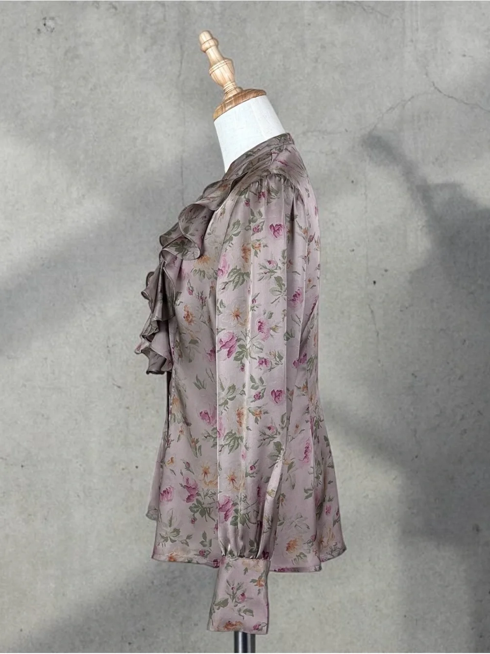 Lauren Ralph Lauren Silk Ruffle Blouse Mountbatten Beige | 16W - Picture 3 of 4